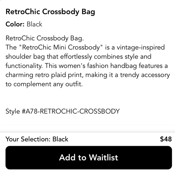 Retro-chic crossbody bag. Sold out on line! Never used!! - Picture 4 of 4